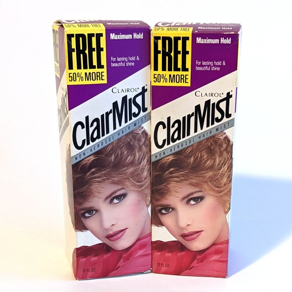 Rare 2-Pack Clairol CLAIRMIST Hairspray Regular Unscented Maximum Hold VTG